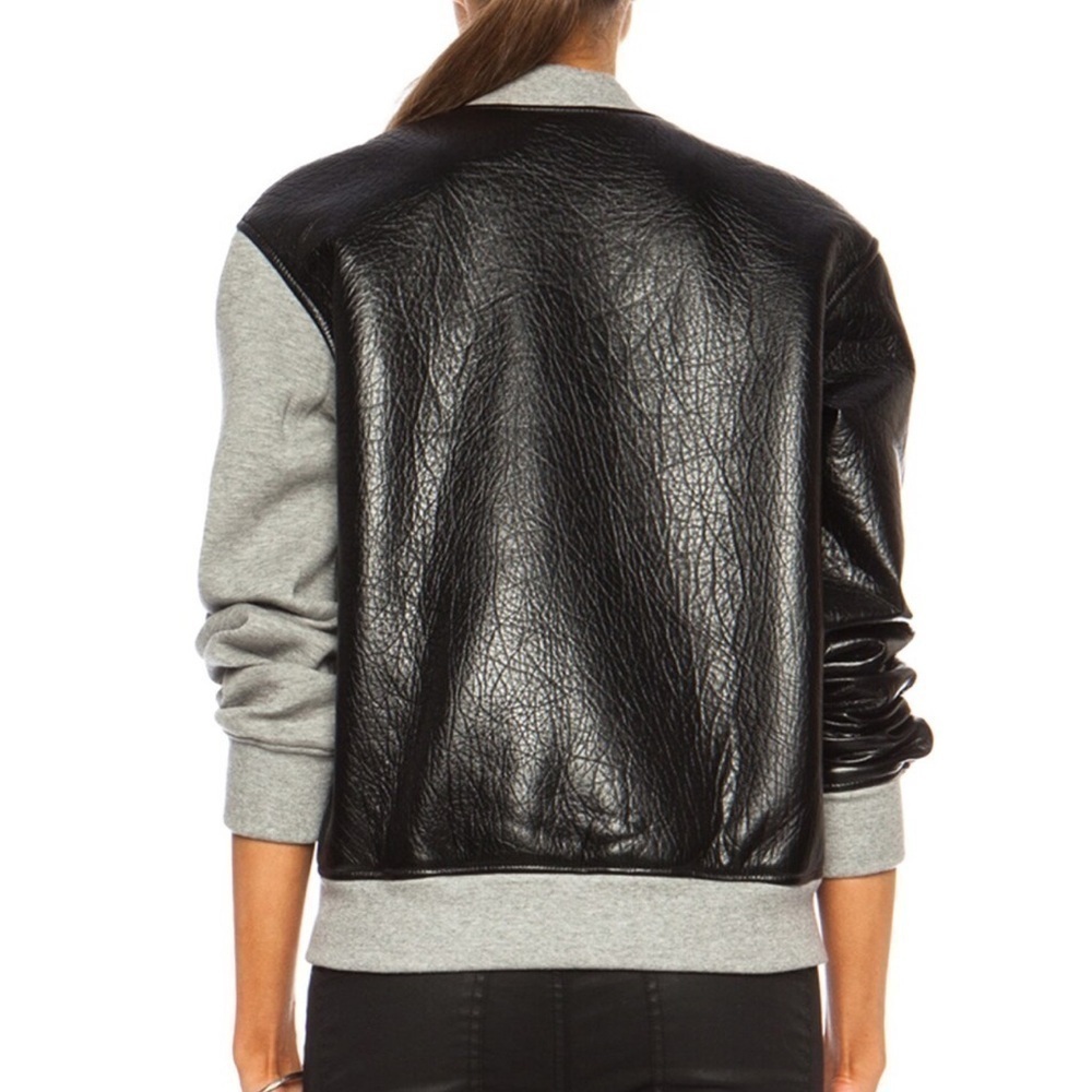 ALEXANDER WANG Leather & Neoprene Half Half Varsity Jacket Black and Grey - Picture 5 of 13